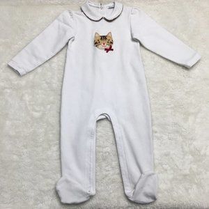 Dolce & Gabbana White Cat Embroidered Kids Footie
